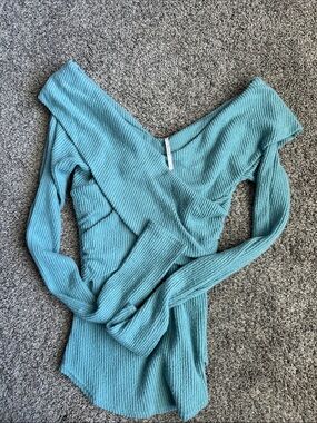 Free People Women’s Off-Shoulder Ribbed Sweater Top - Teal